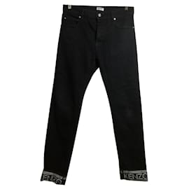 Kenzo-Jeans Kenzo con risvolto logato bianco e nero-Nero