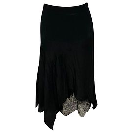 Tom Ford Asymmetric Ruffle Lace Skirt in Black Silk Black