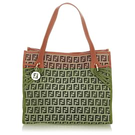 Fendi-Fendi Brown Zucchino Canvas Tote Bag-Brown