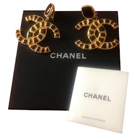 Chanel-Le gros logo blanc et or cc-Noir,Doré