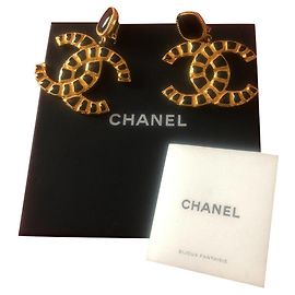 Chanel Il grosso logo bianco e oro cc Nero D'oro
