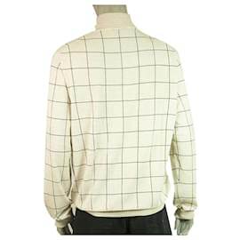 Alfred Dunhill-Suéter Dunhill Beige 100% Lã malha pescoço tartaruga xadrez masculino tamanho superior XL-Bege