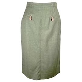 Hermès-Hermès vintage skirt in khaki green wool-Green