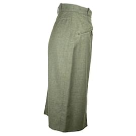 Hermès-Hermès vintage skirt in khaki green wool-Green
