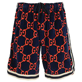 Gucci-GG Monogram Chenille Shorts-Blue