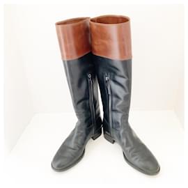 Tod's-[Used] Tod's Long Boots 36 1/2 Ladies Good Condition-Black x Dark Brown-Black,Dark brown