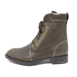 Tod's-[Used] Tod's Short Boots 35 1/2 Ladies-Khaki Lace Up-Khaki