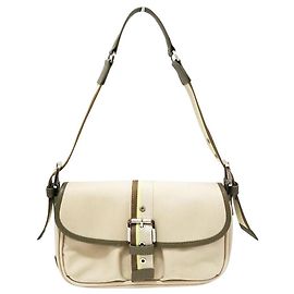 [Used] LONGCHAMP Shoulder bag Good Condition-Canvas x Leather Beige Khaki Light green
