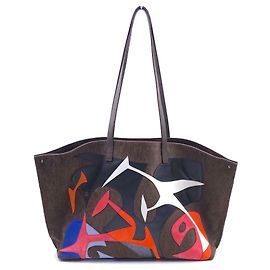 Akris Tote Bag aus braunem Plüschsamt mit bunten Lederdesigns Braun