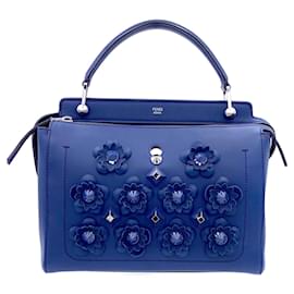 Fendi-Fendi DotCom Flowerland bag in navy leather -Blue
