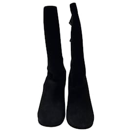 Givenchy-Givenchy Round Toe Curved Calf Length Boots in Black Suede-Black