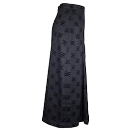 Fendi-Fendi Karligraphy long skirt in black denim with velvet logo-Black