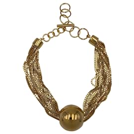 Bottega Veneta-Bottega Veneta choker necklace in multi strand gold-tone with silver 925 ball pendant-Golden,Metallic