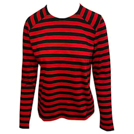 Ganni-Ganni Striped Longsleeve T-shirt in Red Cotton-Red