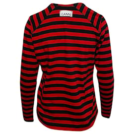 Ganni-Ganni Striped Longsleeve T-shirt in Red Cotton-Red