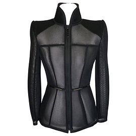Fendi Micro-Mesh-Jacke aus schwarzem strukturiertem Netz Schwarz