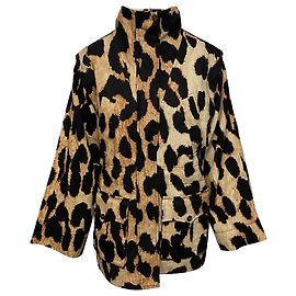 Jaqueta com Estampa Leopardo Ganni em Linho Multicolorido Multicor