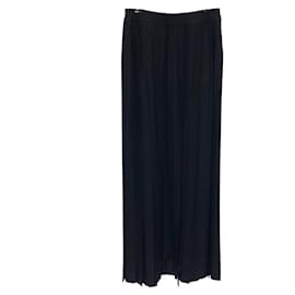 Céline-Céline vintage full-length skirt in black pleated crepe with gold-tone chain detail-Black
