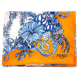 Fendi-Fendi scarf in orange and blue silk twill-Blue