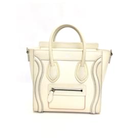 Céline-Borsa Céline Nano Luggage in pelle crema con rosso, rifiniture a punto giallo e blu-Bianco,Crudo