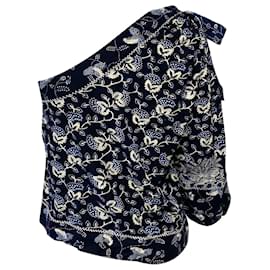 Ulla Johnson-Ulla Johnson Asima Batik One Shoulder Blouse in Blue Cotton-Blue