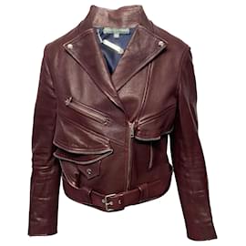 Alexander Mcqueen-Alexander McQueen Moto Jacket in Burgundy Lambskin Leather-Dark red