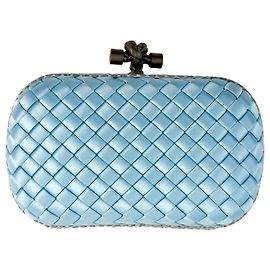 Bottega Veneta Knot Handtasche aus blauem Satin mit Pythonbesatz Blau