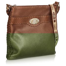 Fendi-Sac bandoulière en cuir marron Selleria Fendi-Marron