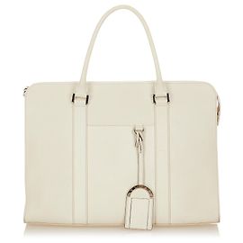 Bulgari Bvlgari Bolsa Empresarial de Couro Branco Branco