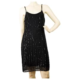 MCM-MCM spagetti sleeves beaded evening cocktail dress 38-Black