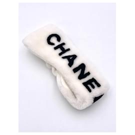 Chanel-Chanel weißes Fell Onesize Band neu-Schwarz,Weiß