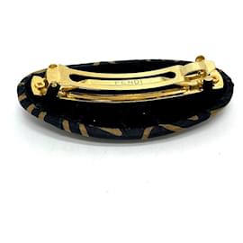 Fendi-[Used] FENDI FF Logo Hair Clip Hair Accessory Valletta Nylon Ladies Brown x Black-Brown,Black