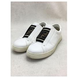 Fendi-[Used] FENDI ◆ Low-cut sneakers / 39 / WHT / 8E6852 / Zucca pattern / Studs desig-White
