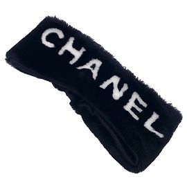 Chanel black fur headband new Black