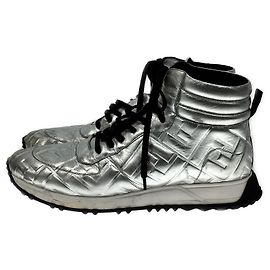 [Used] FENDI ◆ High-top sneakers / Zucca pattern / UK8 / SLV / Silvery