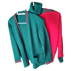 Yves Saint Laurent Weihnachtspullover und Strickjacke aus reiner Schurwolle Rot Dunkelgrün