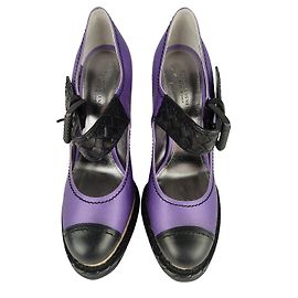 Bottega Veneta Scarpe multicolore in raso, con zeppa Viola scuro
