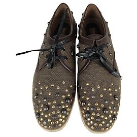Dolce & Gabbana Scarpe stringate in lino con borchie Marrone chiaro