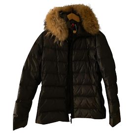 Moncler Navy Blue Nylon Coat with Racoon Fur Navy blue