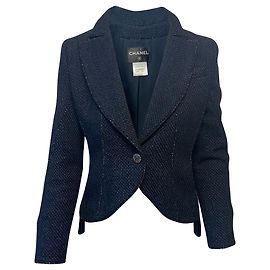 Chanel Einreihige Jacke aus blauem Tweed Andere