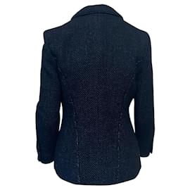Chanel-Chaqueta Chanel de botonadura sencilla en tweed azul-Otro