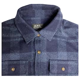 Autre Marque-Chemise à carreaux à manches longues APC en laine Bue-Bleu,Bleu Marine