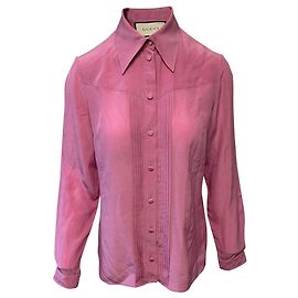 Gucci Plissiertes Langarmhemd aus rosa Seide Pink