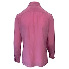 Gucci-Chemise à manches longues plissée Gucci en soie rose-Rose