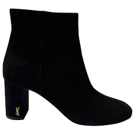Saint Laurent-Saint Laurent Lou Black Ankle Boots in Black Suede-Black