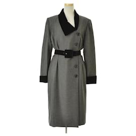 Givenchy-[Usado] GIVENCHY / Abrigo de lana que cambia de terciopelo francés antiguo-Negro,Gris
