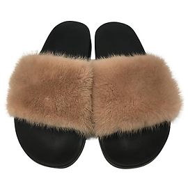 [Used] GIVENCHY Fur Sandals Size38 BLK × BEG Givenchy Flat Sandals Open Toe Flat Sole Black Beige