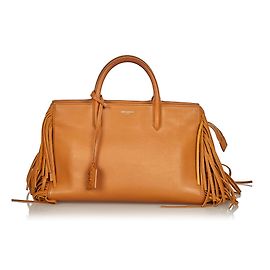 Sac cabas en cuir marron à franges Saint Laurent Cabas Rive Gauche Marron Marron clair