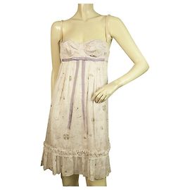 DOLCE & GABBANA 100% Vestido sem mangas com guarda-chuvas de seda com estampa corpete 42 Rosa