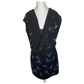 Diane Von Furstenberg DvF Giulia verziertes Kleid mit Wasserfallausschnitt Schwarz Silber Blau Grün